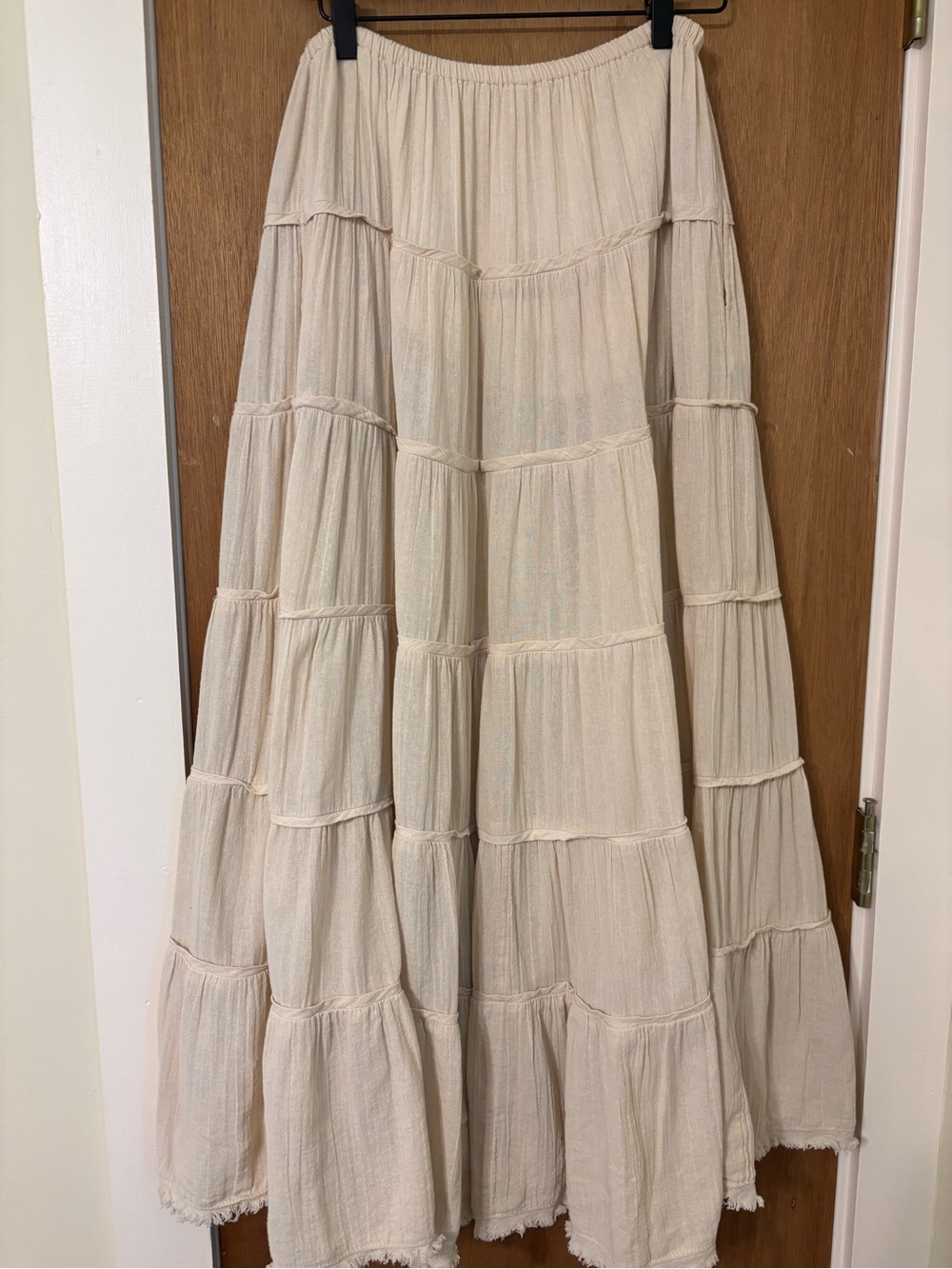 Free People Simply Smitten Cream Tiered Maxi Skirt with Tie Waist - Picture 5 of 10